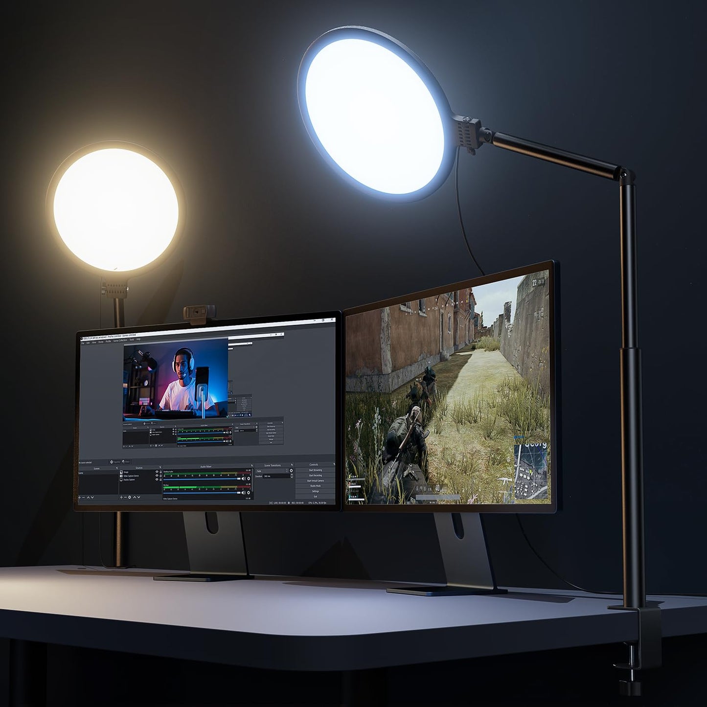 Weilisi 10.2" Desk Ring Light with Stand, 360° Rotate Desk Lamps for Home Office with C-Clamp, Flexible Height Desk Light, Adjust Arm Ring Light for Desk, Podcast, Gaming, Recording, Zoom Lighting