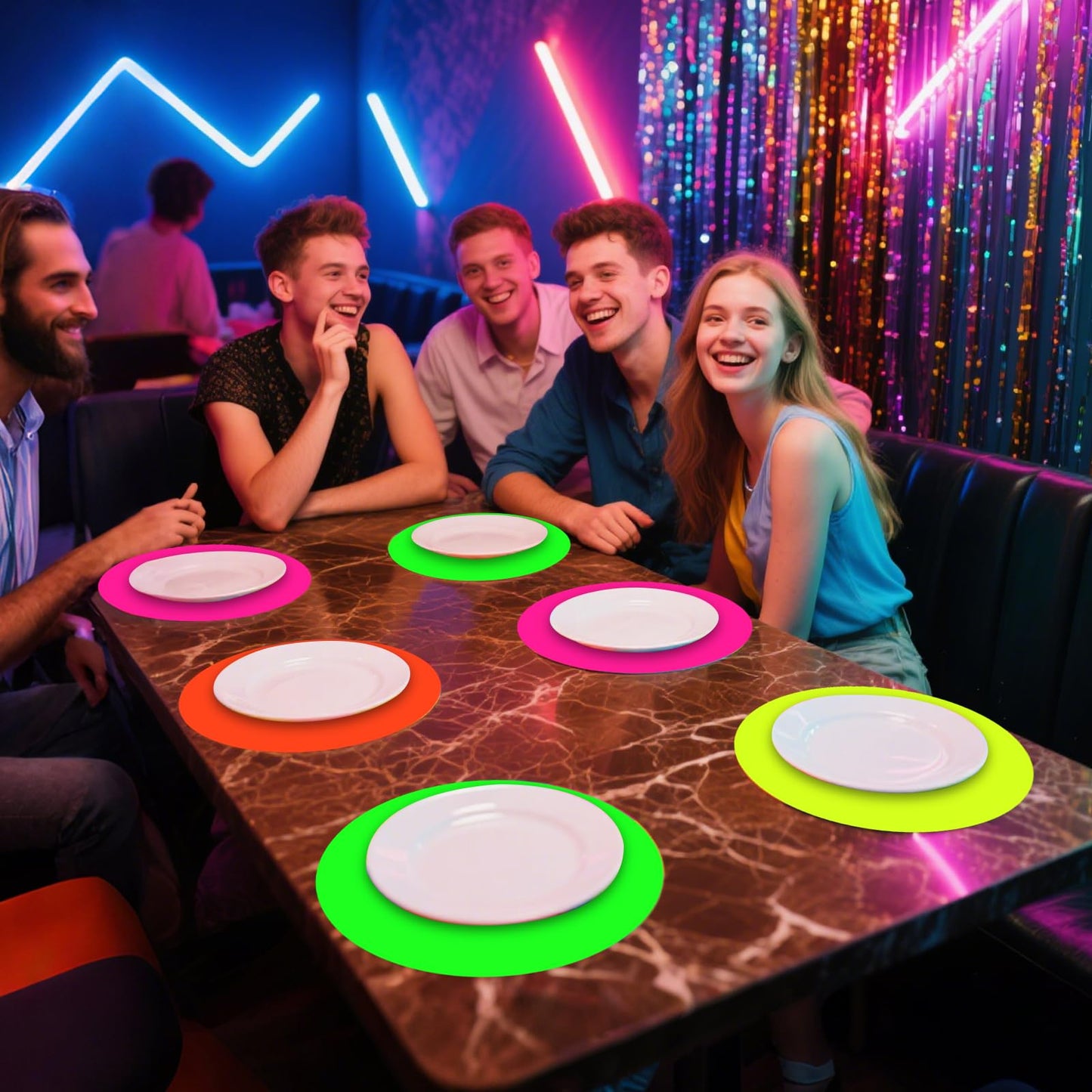 50 Pieces Neon Paper Placemats Glow in The Dark Disposable Table Mats for Neon Glow Party Birthday Decorations