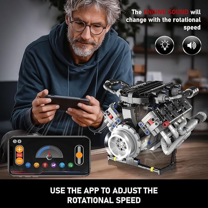 Mini V8 Engine Kit That Runs - Build Your Own STEM V8 Model Engine Kit for Adults8-Cylinder Engines Building Block Sets Mechanic Engineering Construction Toy for Youth &amp Teens (715 PCS)