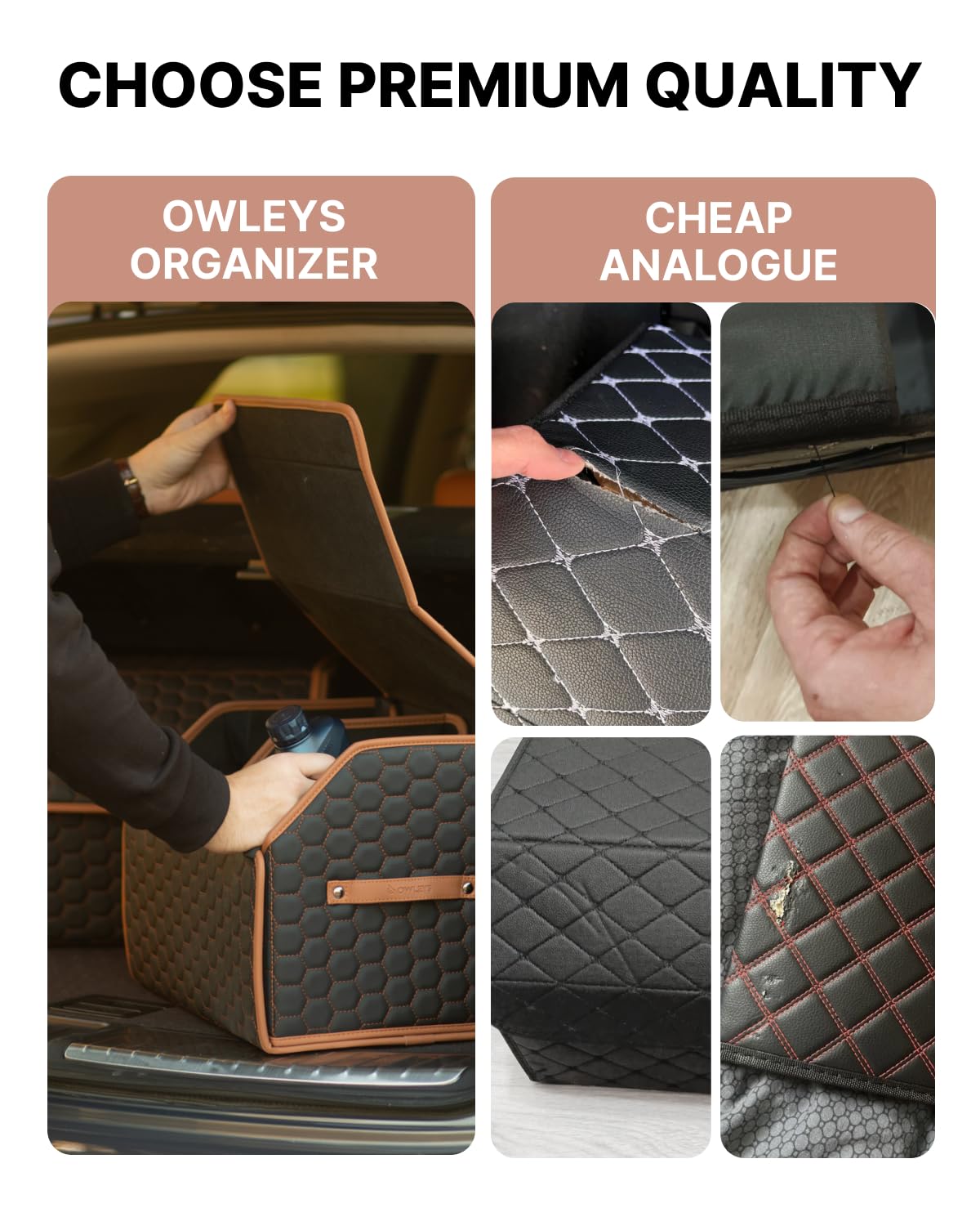 Owleys Foldable Trunk Organizer for Car Storage - Collapsible Auto Trunk Organizer With Lid - Trunk Organization (21.6 inch, Hexy)