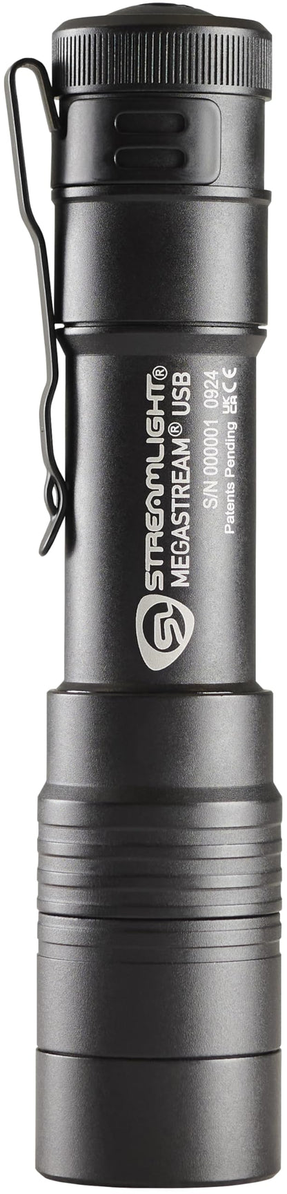 Streamlight 66210 MegaStream USB 1800-Lumen 26000-Candela Rechargeable EDC Flashlight Includes Rechargeable Battery, USB-C Cable, and Holster, Black
