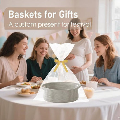 JMvicyroam Woven Basket - Small Rope Storage Bin with Handles for Organizing Shelves & Closets - Grey