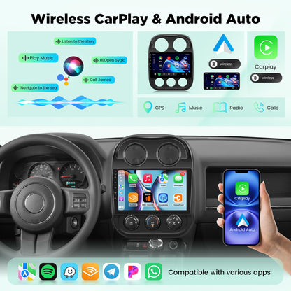 [4+64] Radio for Jeep Compass Patriot 2010 2011 2012 2013 2014 2015 2016, Volxcereo 10 inch Touch Screen Stereo with Carplay/Android Auto, GPS Navigation, Bluetooth, WiFi Hotpots, SWC, FM/RDS Radio