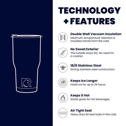 RTIC Insulated Tumbler Stainless Steel Coffee Travel Mug with Lid, Spill Proof, Hot Beverage and Cold, Portable Thermal Cup for Car, Camping