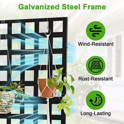 GarveeLife Metal Planter Box with Trellis, 71 in x47 in x12 in Raised Garden Bed with Trellis, Outdoor Garden Box with Privacy Screen & Drainage Holes for Climbing Plants Flower Vegetable, Black