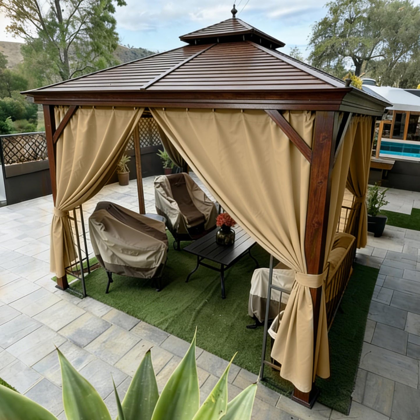 Gazebo Privacy Curtains 10' x 12' Replacement Panels – Waterproof & Windproof 4 Zippered Sidewalls for Patio Canopy, Outdoor Garden or Backyard Gazebo(Khaki)