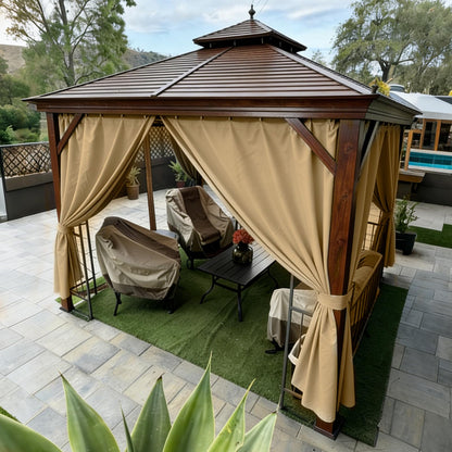Gazebo Privacy Curtains 10' x 12' Replacement Panels – Waterproof & Windproof 4 Zippered Sidewalls for Patio Canopy, Outdoor Garden or Backyard Gazebo(Khaki)