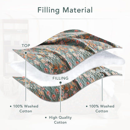 Lady Ann 100% Cotton Floral Quilt Sets Queen - Vibrant Paisley Flowers Pattern Plant Botanical Printed Quilted Bedspread & Coverlet Set, 3 PCS Lightweight Extra Soft Queen Bedding Sets All Season
