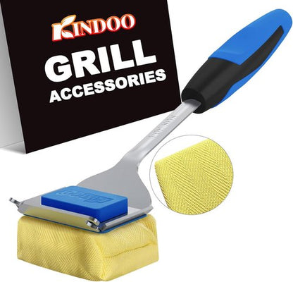 Grill Brush - Bristle-Free BBQ Cleaner with Replaceable Head & Extended Handle | Safe for Cast Iron & Stainless Steel Grates - Blue