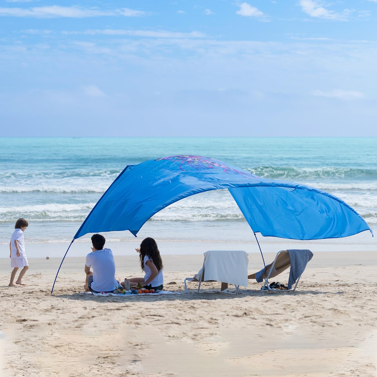 ALYCASO Beach Wind-Powered Shade Canopy, Portable Sun Shelter Tent, UPF 50+ UV Protection, Lightweight, Easy Set Up, 150 Sq. Ft. of Shade for up to 6 People, Regatta Jellyfish
