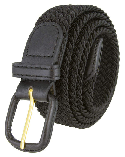 Belts.com Leather Covered Buckle Woven Elastic Stretch Belt, Black, (M(34-36")