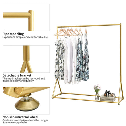 BOSURU Gold Pipe Clothing Racks Freestanding, Modern Metal Clothes Rack Heavy Duty, Easy Assemble Clothing Rack for Hanging Boutiques and Bedroom 59" L