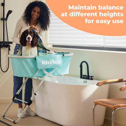 KITPLUS Portable Dog Bathtub, 5 Height Adjustable Dog Washing Station for Pet Shower and Grooming Foldable Bathing Tub with Storage & Anti-Slip Design for Small Large Dogs