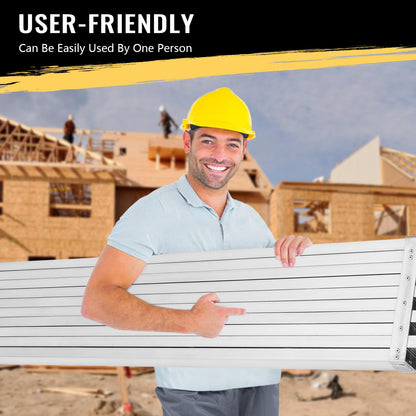 9-15ft Telescoping Work Plank, Aluminum Adjustable Scaffold Platform with Skid-Proof Surface, Ladder Accessory, 440 lbs Capacity, Extension Plank for Safe Work