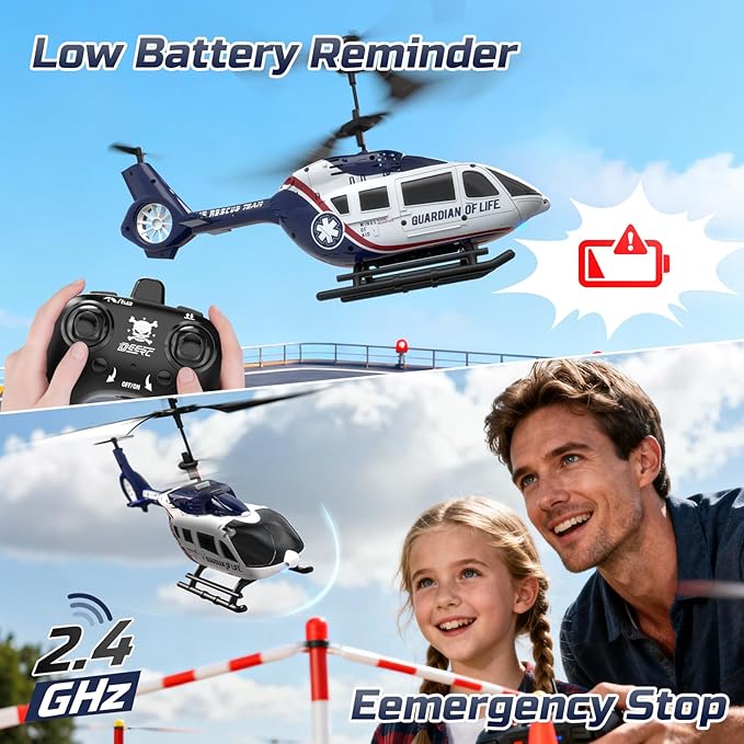 DEERC RC HelicopterRescue Remote Control Helicopter for Kids &amp AdultsToys Helicopter with Altitude Hold One Key take Off/Landing LED Light Low Battery Reminder Gift for Boys Ages 8-12