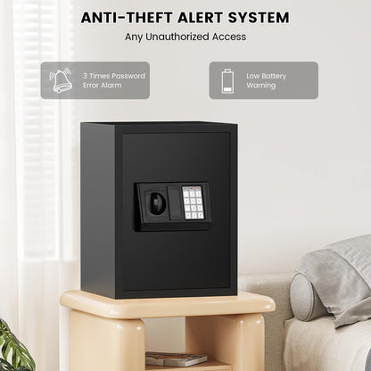 16.54 Inches Tall Safe Box, 2.5 Cuft Home Safe with Fireproof Waterproof Bag, Anti-Theft Digital Security Lock Box with Smart Alert System, Removable Shelf, Mute Function, Document Safes for Jewelry