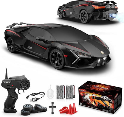 RC Drift Car 1:16 Remote Control Car 2.4Ghz High Speed RC Cars 4WD Racing Sport Toy Cars with LED Lights Spray Drifting Tires 2 Batteries for Kids Boys Girls Adults Birthday Christmas