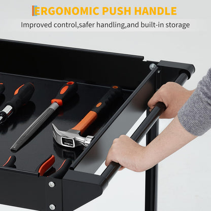 Utility Cart on Wheels, 500 lbs Capacity, 40" x 24.4" x 32.48"，Rolling Work Carts with Wheels, 2 Shelf Heavy Duty Steel Service Cart Suitable for Warehouse, Garage, School & Office, Cleaning, Black