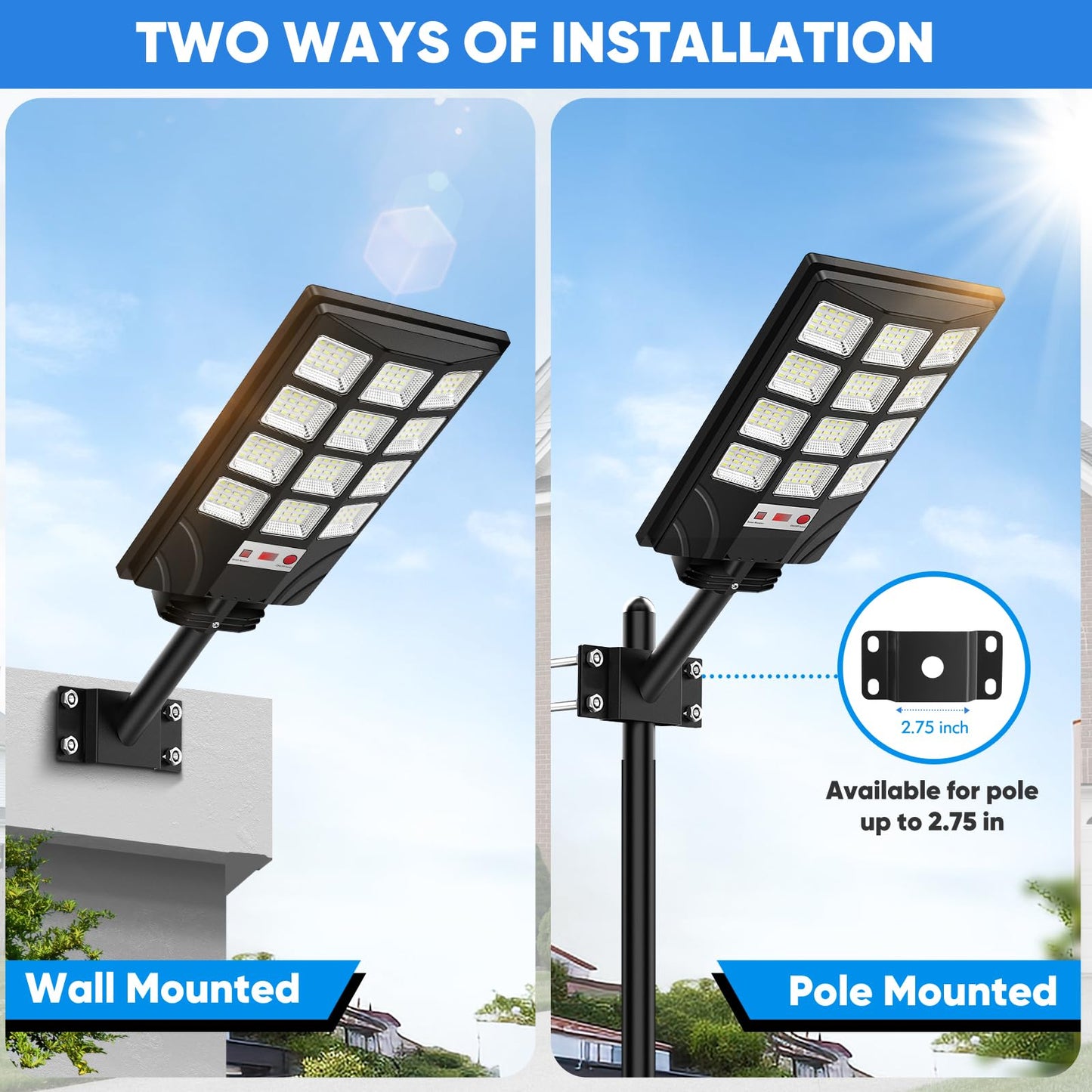 Brightever 4-Pack Solar Street Light Outdoor Waterproof, Motion Sensor Solar Powered Light, Dusk to Dawn LED Solar Parking Lot Flood Light for Outside, Yard, Garden, Path