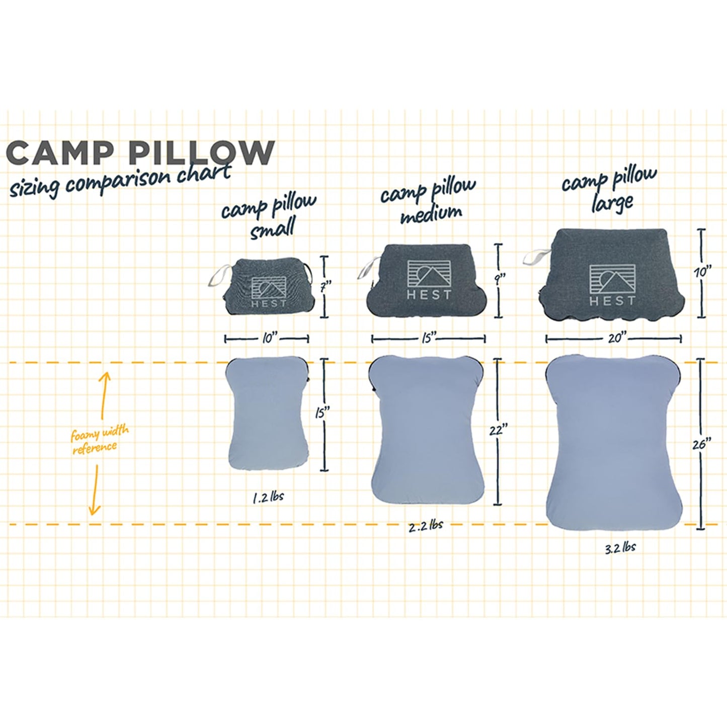 HEST Camp Pillow (Large) - Temperature Resilient Memory Foam - Essential for Camping, Backpacking, and Outdoor Adventures - Compact Packable Travel Pillow - 20" L x 26" W