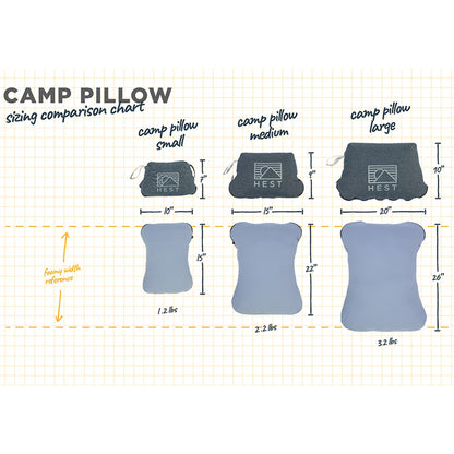 HEST Camp Pillow (Large) - Temperature Resilient Memory Foam - Essential for Camping, Backpacking, and Outdoor Adventures - Compact Packable Travel Pillow - 20" L x 26" W