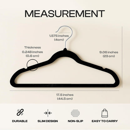 Utopia Home Velvet Hangers - Luxury Non-Slip Slim Coat & Pant Hangers, 50 Pack, 360° Swivel Hook - Black