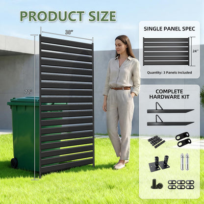 72" H×38" W（1 Panels） No Dig Metal Privacy Fence Panels for Air Conditioner Units, Can Also Hide The Pool Equipment, Black Outdoor Rustproof Trash Cans Privacy Screen