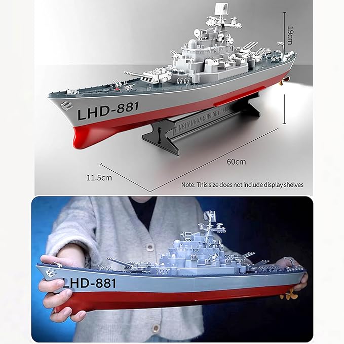 GoolRC Remote Control Warship RC Military Battleship 1:390 Scale Remote Control Boat for Lakes and Rivers 2.4GHz RC Armed Cruiser Boat Model with Low Battery Alarm for Adults