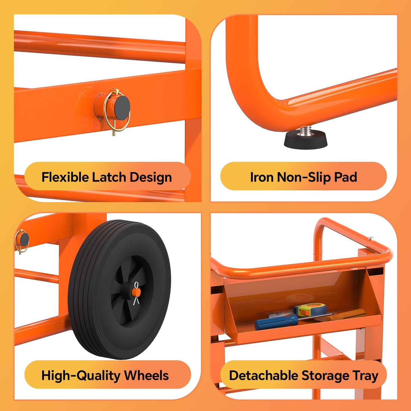 Wire Spool Rack Cable Caddy,Portable Wire Rack Dispenser with Wheel, Automotive Wiring Storage, Multi-Spool Wire/Cable Dispenser, Electrical Wire Spool Holder Cart with Storage Tray (Orange)