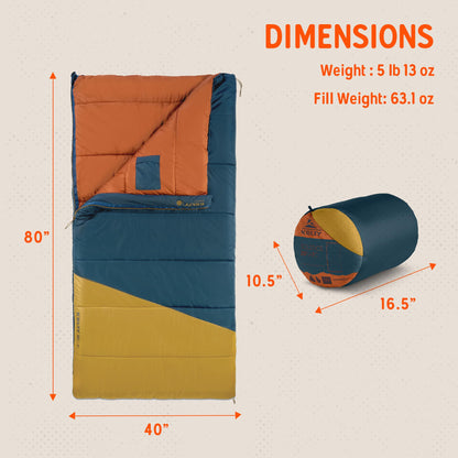 Kelty Solstice 20 Oversized Synthetic Camping Sleeping Bag, Spacious Shape, Zip Together for 2P, Anti-Snag Zips, Internal Pocket (20 Degree)