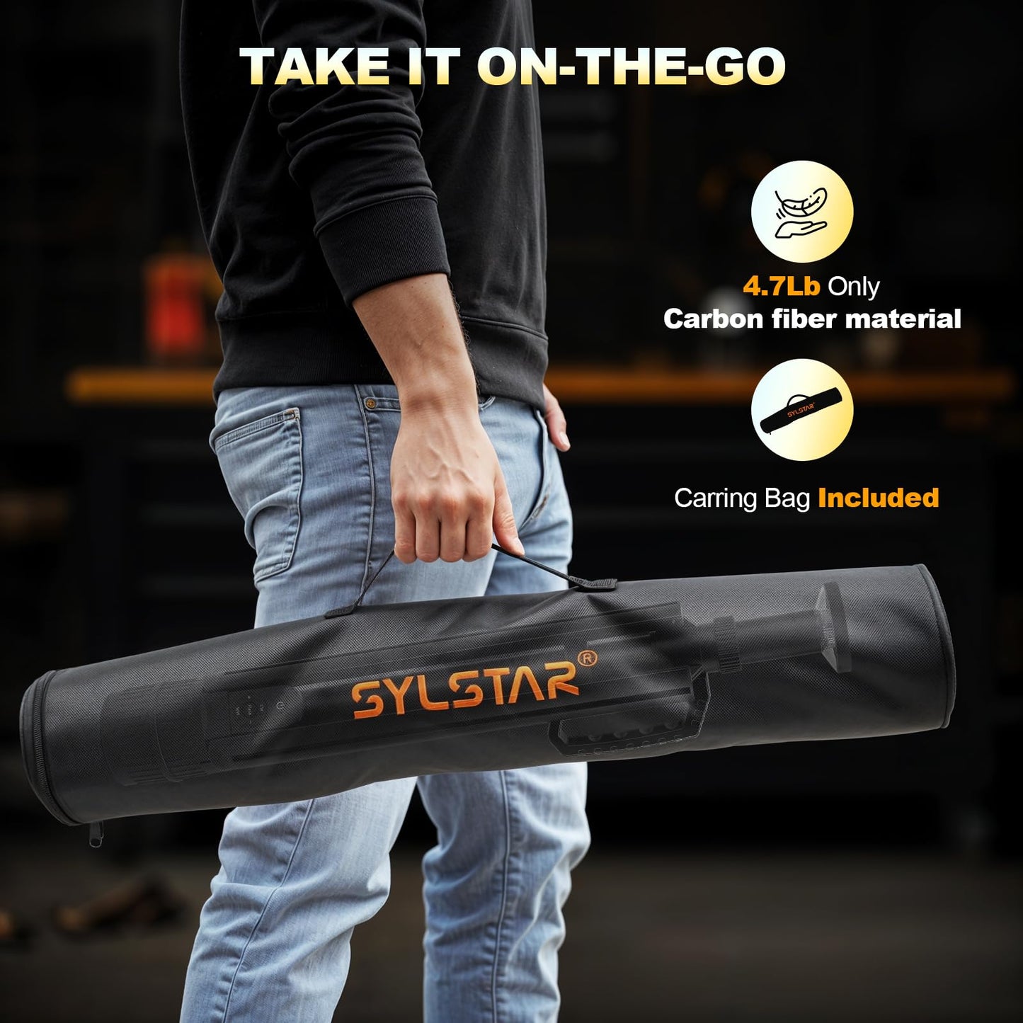 SYLSTAR 360° Rechargeable Work Light with Remote &Telescopic Stand (8.4Ft), 3000LM Ultra Bright, 8000mAh Battery, 3CCT Dimmable, Portable Camping Light for Jobsite Workshop Sports Emergencies(Black)