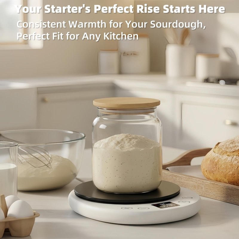 amhshkou Sourdough Starter Warmer - Professional 1°F Precision, 24H Auto Shutdown Timer, Delayed Start, 4.9" Surface for Perfect Fermentation (White)