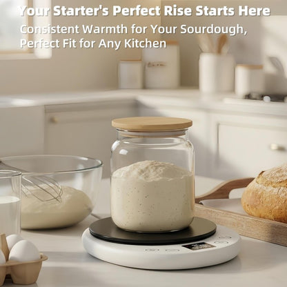 amhshkou Sourdough Starter Warmer - Professional 1°F Precision, 24H Auto Shutdown Timer, Delayed Start, 4.9" Surface for Perfect Fermentation (White)