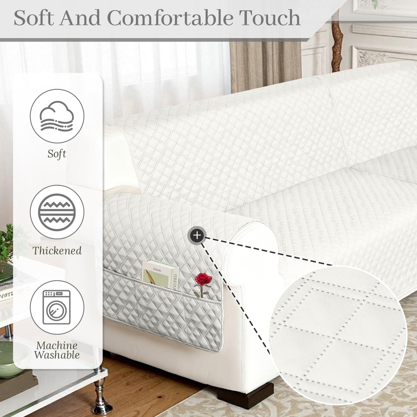 HYZOTEX Waterproof Sectional Couch Cover for Dogs, Extra Large L Shape Corner Sofa Cover, Non-Slip Washable U Shaped Sofa Slipcovers Furniture Protector (XX-Large, Ivory White)