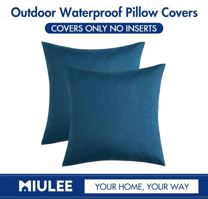 MIULEE Decorative Outdoor Throw Pillow Covers - Waterproof Faux Linen Cushion Cases | 20x20 Inch Blue, Set of 2