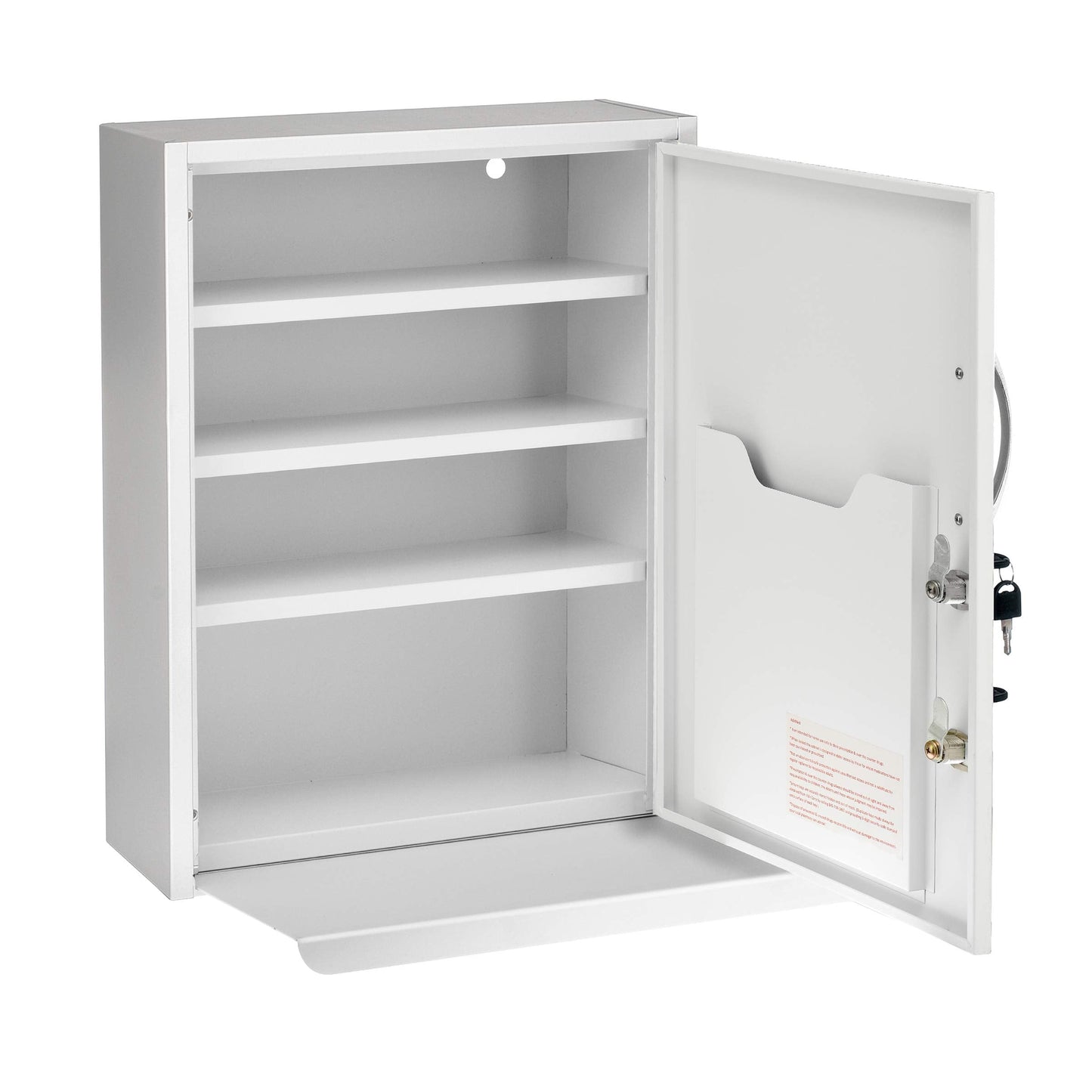 AdirMed White Locking Medication Cabinet with Document Pocket, Metal Wall Mounted Medication Cabinet with Dual Lock and Dual Keys, 21" H x 16" W x 6" D