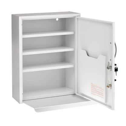 AdirMed White Locking Medication Cabinet with Document Pocket, Metal Wall Mounted Medication Cabinet with Dual Lock and Dual Keys, 21" H x 16" W x 6" D