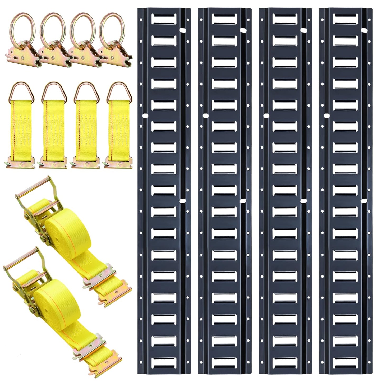 Trekassy 8ft E Track Rail Tie-Down Kit, 8' Etrack Rails(4Pack, 48 Slots/Rail) & 10 E Track Accessories for Trailer Tie Down System, Trucks, Vans, Garages