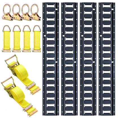 Trekassy 8ft E Track Rail Tie-Down Kit, 8' Etrack Rails(4Pack, 48 Slots/Rail) & 10 E Track Accessories for Trailer Tie Down System, Trucks, Vans, Garages
