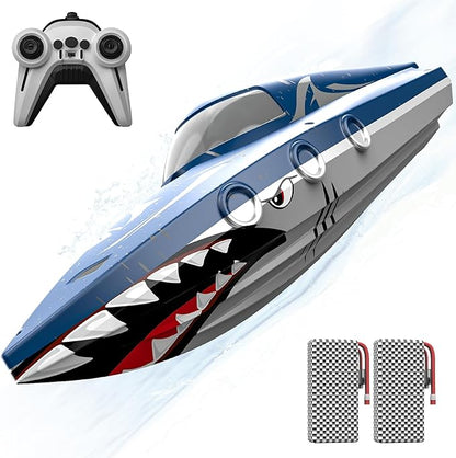 Shark RC Racing Boat for Kids &amp Adults2.4GHz High Speed Remote Control Boat W/ Dual Battery 50 Min RuntimeWaterproofFast Remote Control Toy Gift Kids 8-12 Ideal for Pools &amp LakesShining B