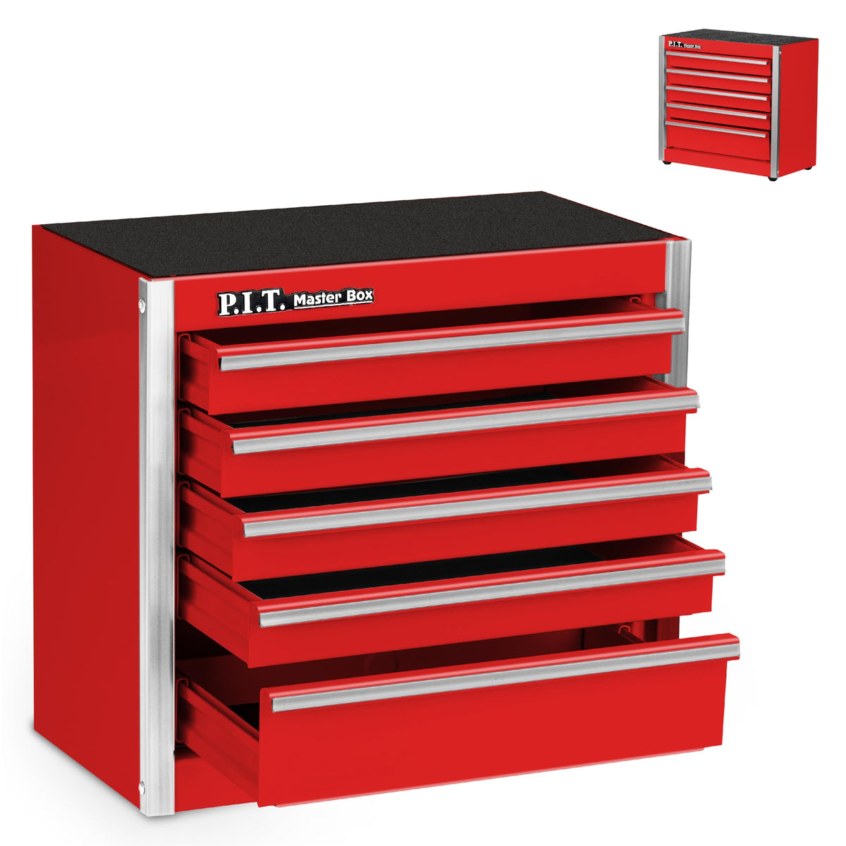 P.I.T. Mini Tool Box 8.6"W X 4.6"D, Portable 5-Drawer Micro Steel Stackable Toolbox with Liner, Red Cute Tool Case for Small Tools Parts Storage, Home DIY