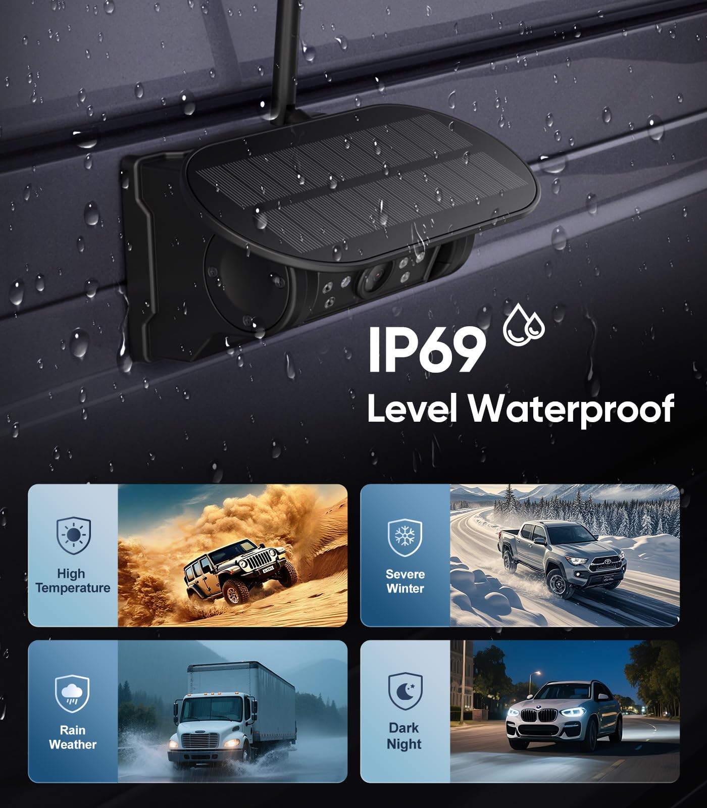 7" Portable 1080P Solar Wireless Backup Camera Car Dash Cam,1 Min No Wiring Easy Install Rechargeable Magnetic Back up Camera for Truck/Trailer/Small RV/Camper (Single Camera)