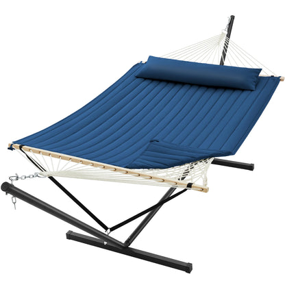 SUPERJARE 12ft Double Hammock with Stand, Rope Hammock for 2 Person, Detachable Hammock Bed and Pillow, Portable, Anti-Tip Safety Ropes, Carry Bag, Outdoor Backyard Patio Camping, Navy Blue