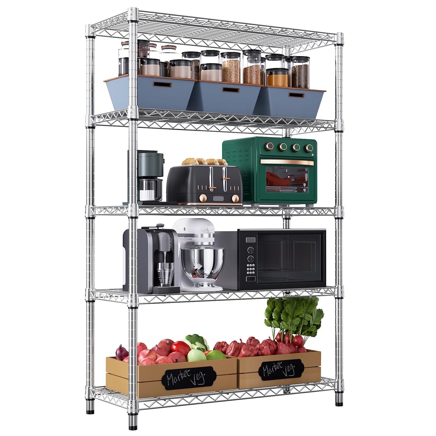 M MZG 1750 LBS Storage Shelves 5-Tier Utility Shelving Unit Steel Organizer Wire Rack for Home,Kitchen,Office,Garage, Capacity 17.7" D x 47.2" W x 72.3" H