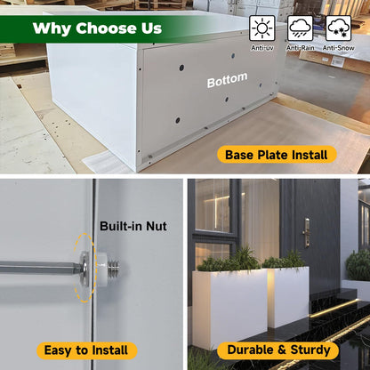 GZLVSOW Metal Heavy Planter Box 32" L x 15" W x 24" H White Metal Rectangular Outdoor Planter with Removable Insert Shelf for Outside, Indoor, Garden (White, 32 * 15 * 24)