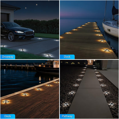 VOLISUN Solar Driveway Lights Dock Deck Lights 16 Pack,2 Colors in 1 Led IP67 Waterproof Outdoor Warning Step Lights for Driveway Sidewalk Pathway (White/Warm White)