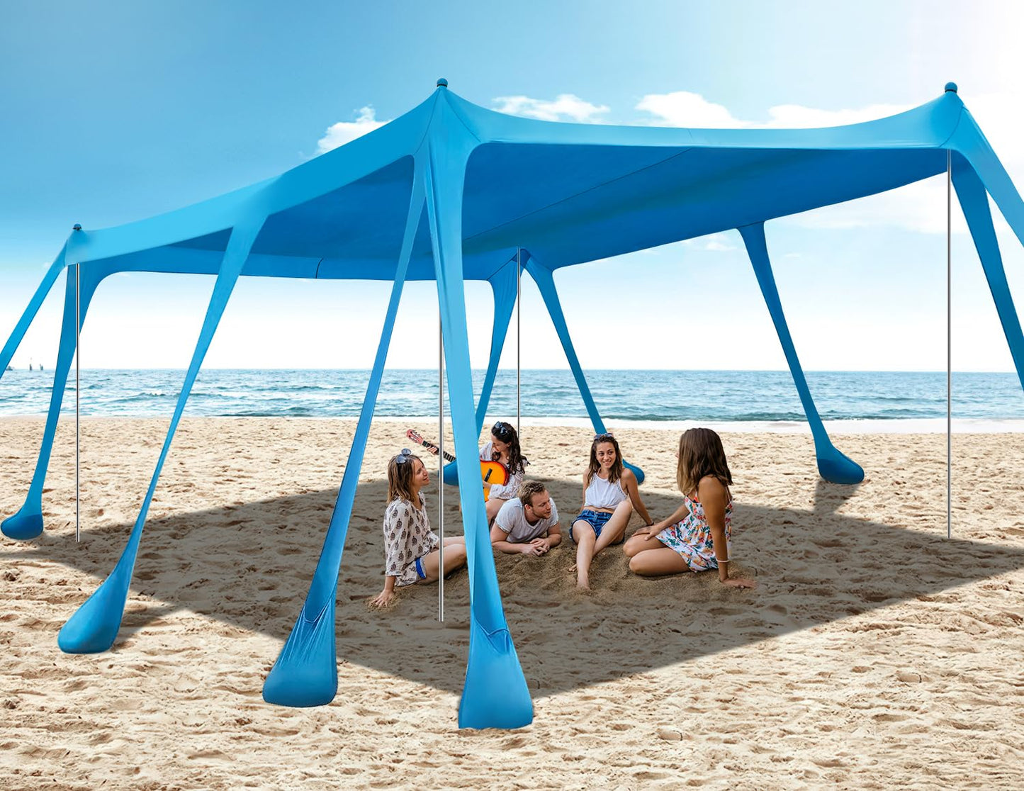 VVBE Beach Tent Sun Shelter 13x10FT, UPF50+ Outdoor Shade Canopy with 10 Sandbags, Sand Shovel, Ground Pegs & Stability Poles, Portable Beach Tent for Camping Fishing Picnics Travel