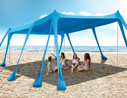 VVBE Beach Tent Sun Shelter 13x10FT, UPF50+ Outdoor Shade Canopy with 10 Sandbags, Sand Shovel, Ground Pegs & Stability Poles, Portable Beach Tent for Camping Fishing Picnics Travel