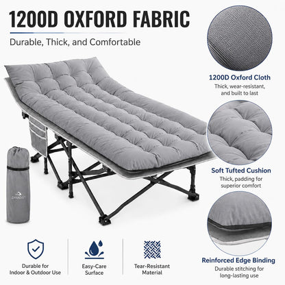 DRMOIS Camping cots, Oversized 32inch Width Portable Foldable Outdoor Bed for Adults Kids, Cot for Traveling Gear Supplier, Office Nap,Support 900 lbs-with Sleeping Pad Mattress-Grey, XXL Size