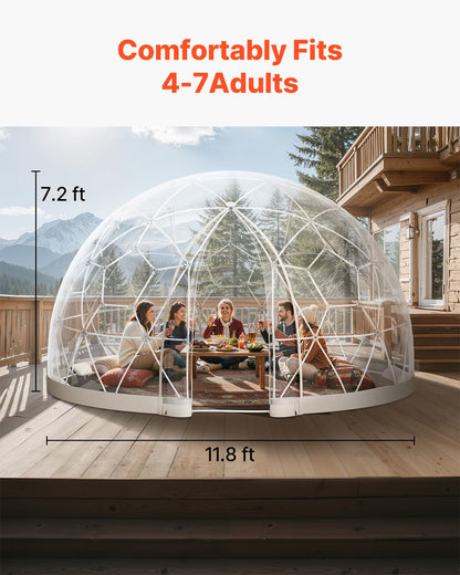 VEVOR Garden Dome Tent, 12 x 7.2 ft Clear Bubble Tent House for 4–7 Person, Waterproof PVC Geodesic Dome Greenhouse with Ventilated Window, Outdoor Igloo